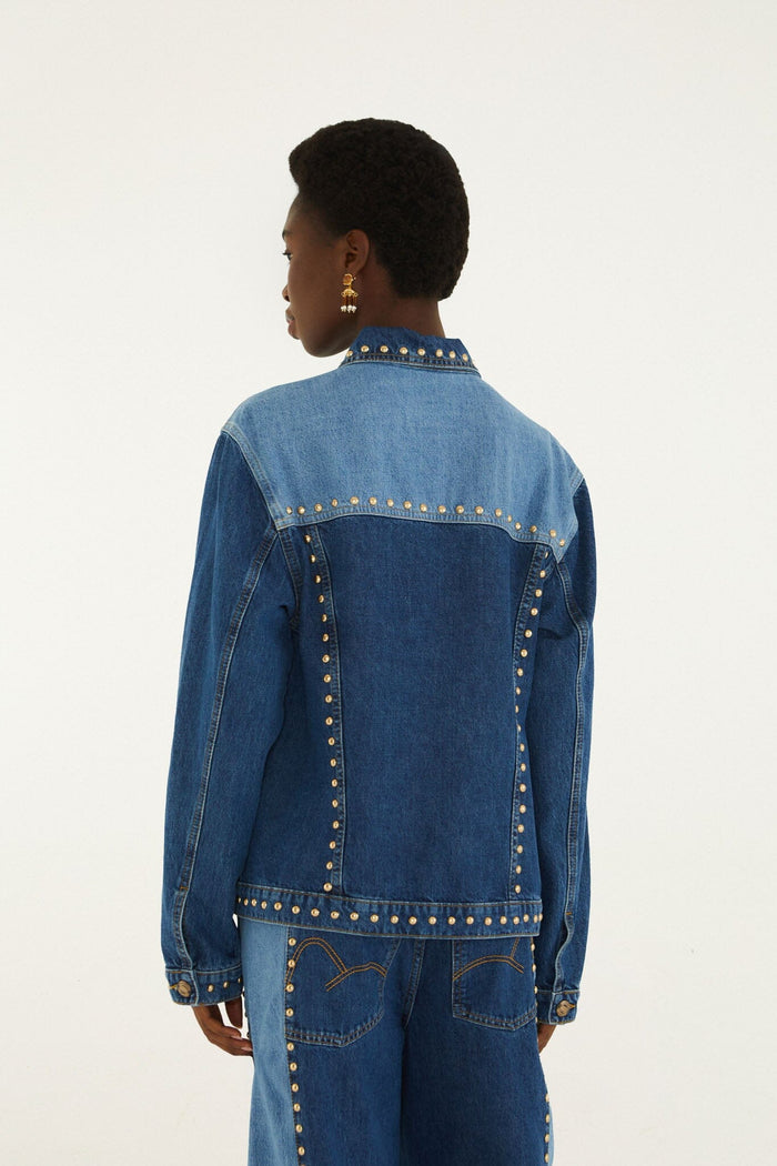 Farm Rio Studs Metal Jacket in Denim, additional view showing gold stud detail