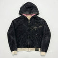 Five $tar "Acid Wash Charcoal" Rhinestone Zip-Up Hoodie – Distressed Heavyweight Fleece
