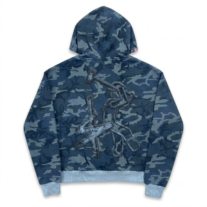 Five $tar "Midnight Camo" Rhinestone Zip-Up Hoodie – Blue Camouflage Heavyweight Fleece