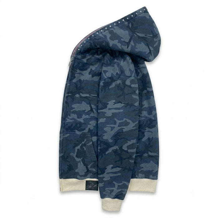 Five $tar "Midnight Camo" Rhinestone Zip-Up Hoodie – Blue Camouflage Heavyweight Fleece