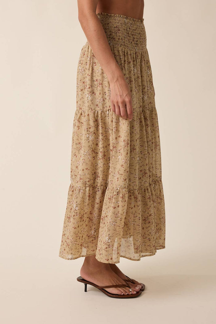 FLORAL TIERED MIDI SKIRT