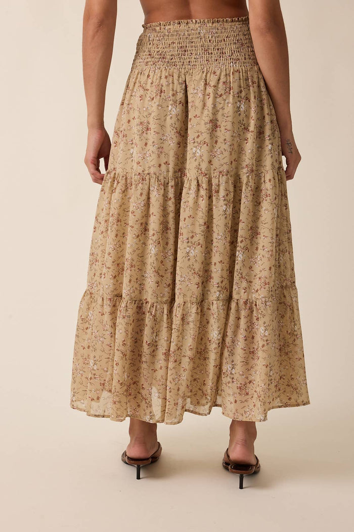 FLORAL TIERED MIDI SKIRT