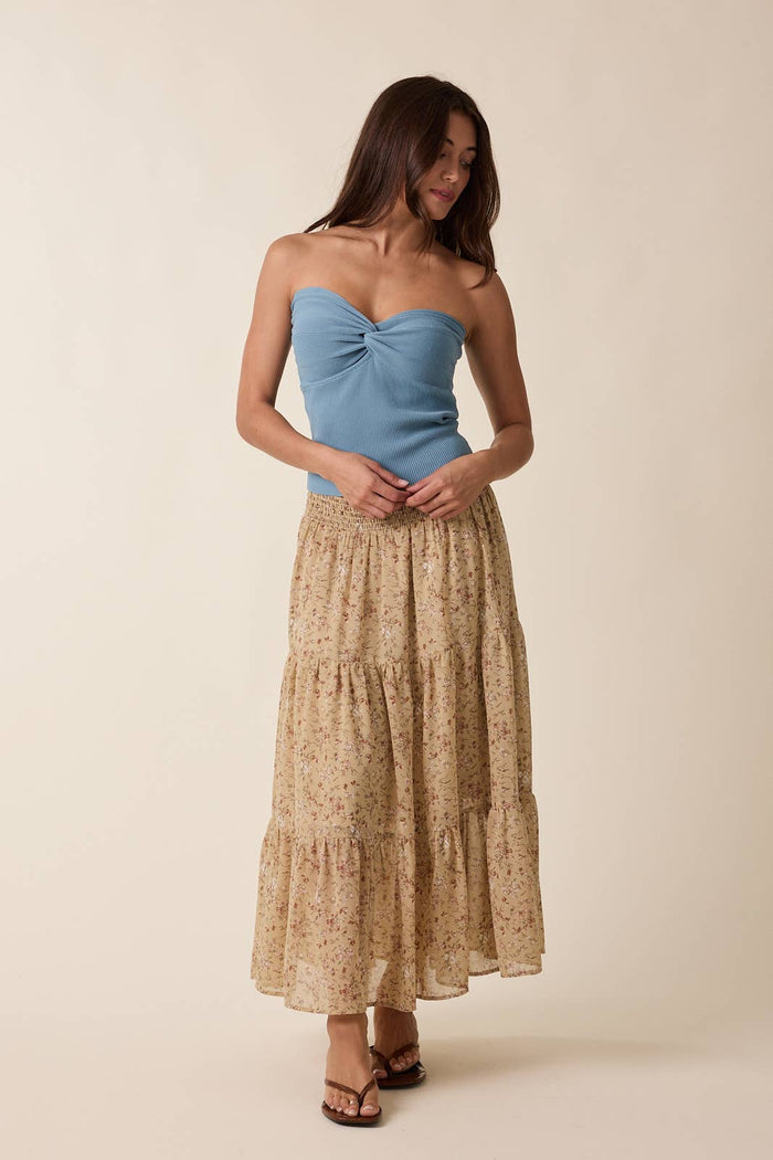 FLORAL TIERED MIDI SKIRT