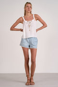 Flowy Tank Top with Embroidered Details - White