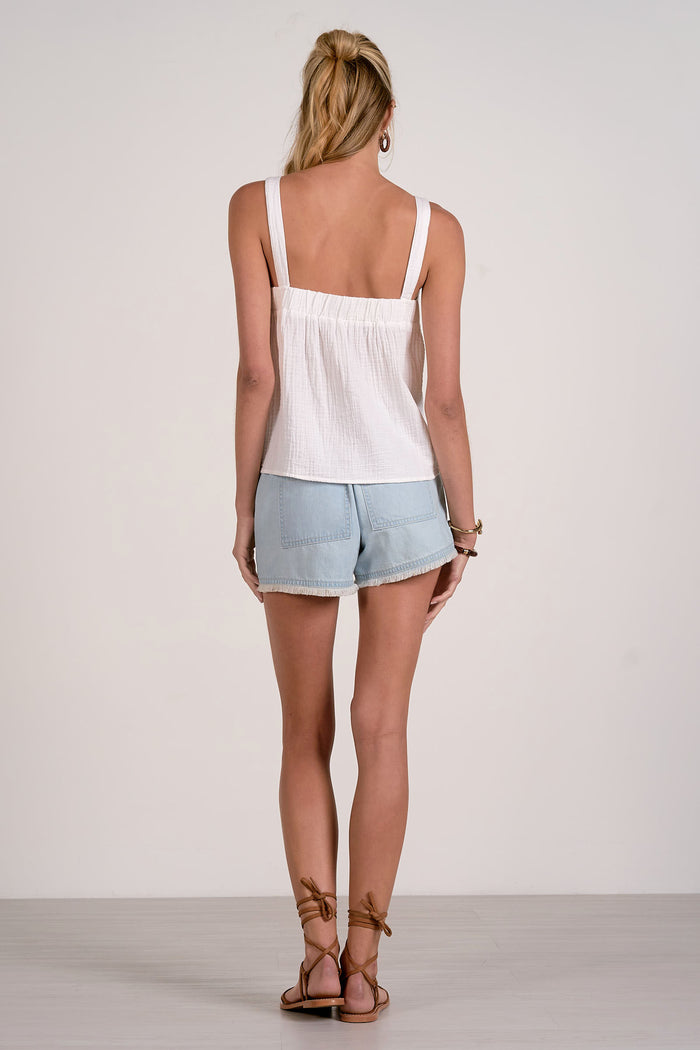 Flowy Tank Top with Embroidered Details - White