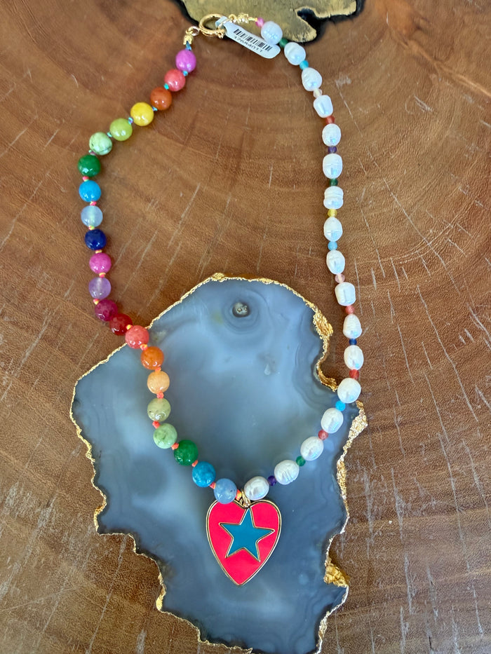 Gems by SJ Pink Heart Blue Star Necklace