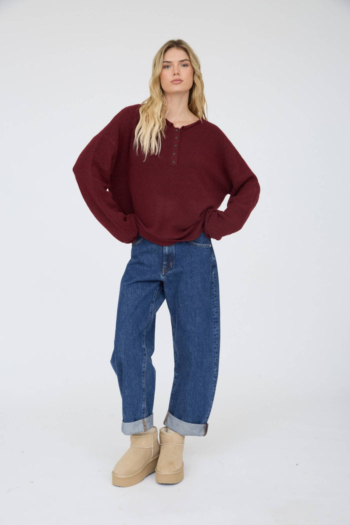 HENLEY RELAXED PULLOVER SWEATER