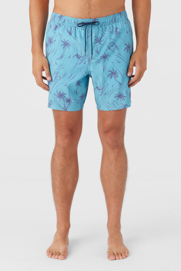 Hermosa 17" Elastic Waist Swim Shorts with Compression Liner - Blue Fade