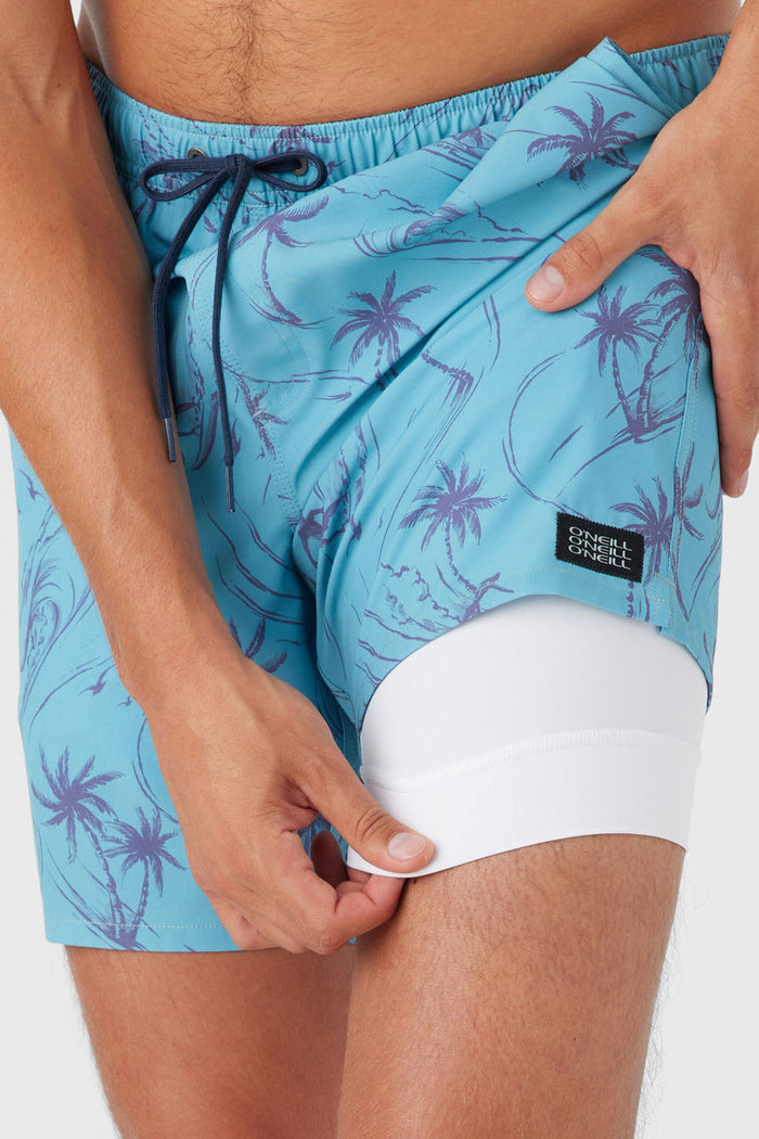 Hermosa 17" Elastic Waist Swim Shorts with Compression Liner - Blue Fade
