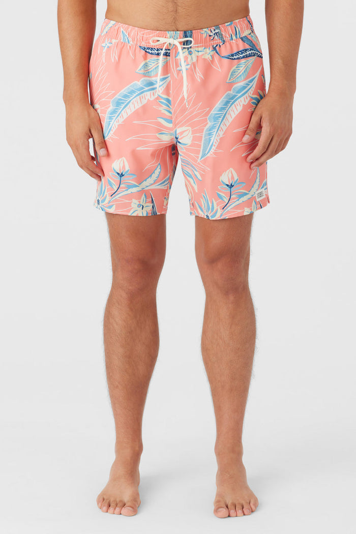 Hermosa 17" Elastic Waist Swim Shorts with Compression Liner - Coral