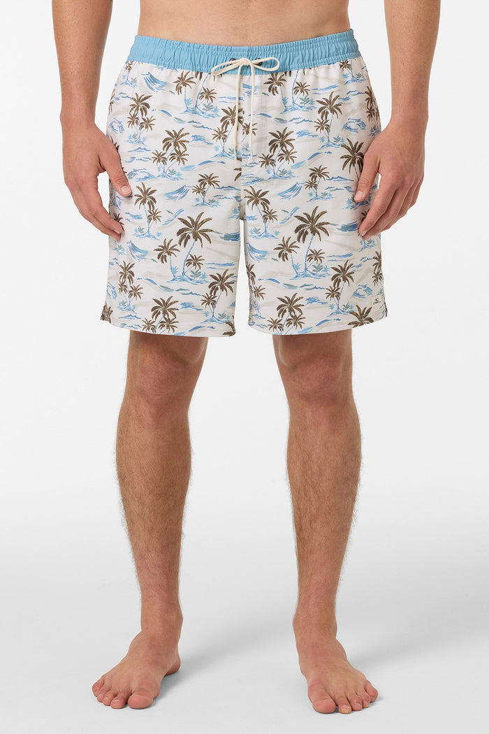 Hermosa 17" Elastic Waist Swim Shorts with Compression Liner - Cream