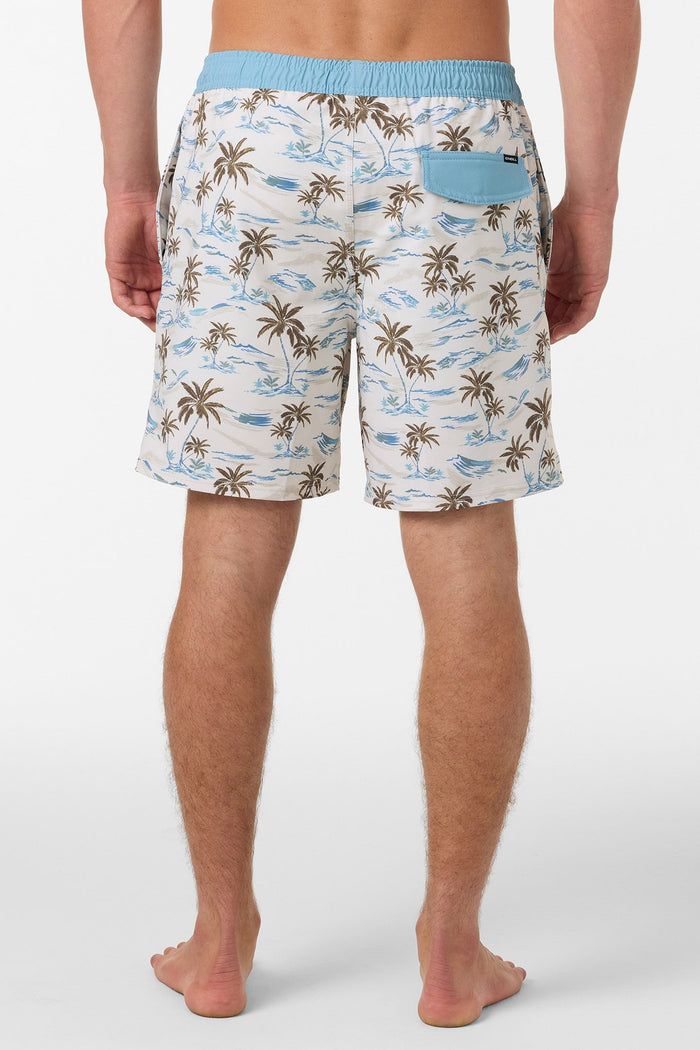 Hermosa 17" Elastic Waist Swim Shorts with Compression Liner - Cream