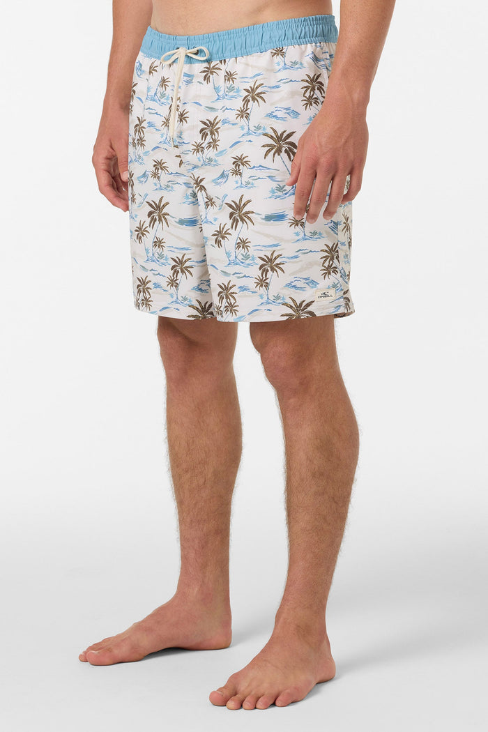 Hermosa 17" Elastic Waist Swim Shorts with Compression Liner - Cream
