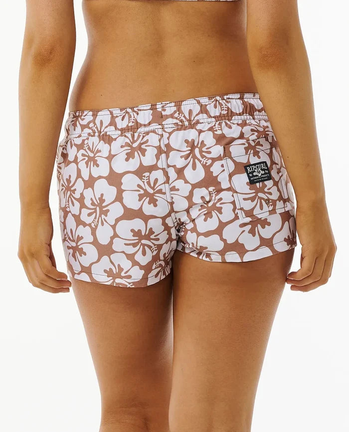 Hibiscus Heat 3" Volley Swim Shorts - Brown