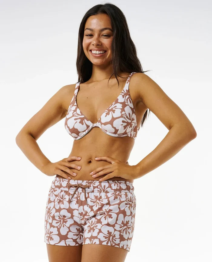 Hibiscus Heat 3" Volley Swim Shorts - Brown