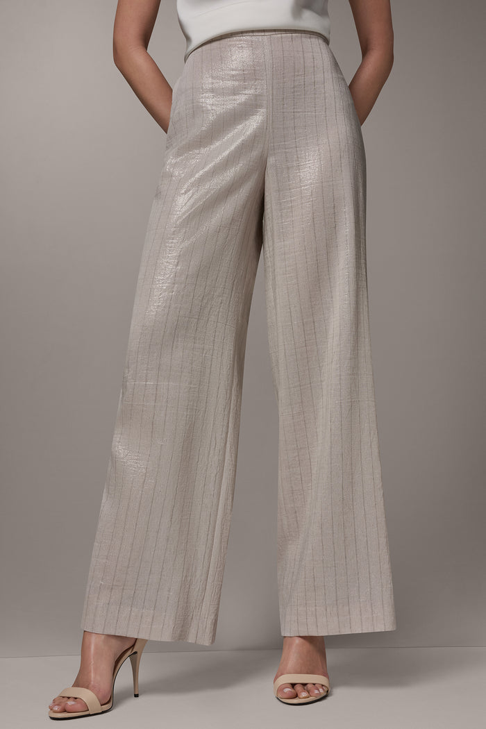 HIGH-RISE METALLIC PINSTRIPE WIDE-LEG PANT