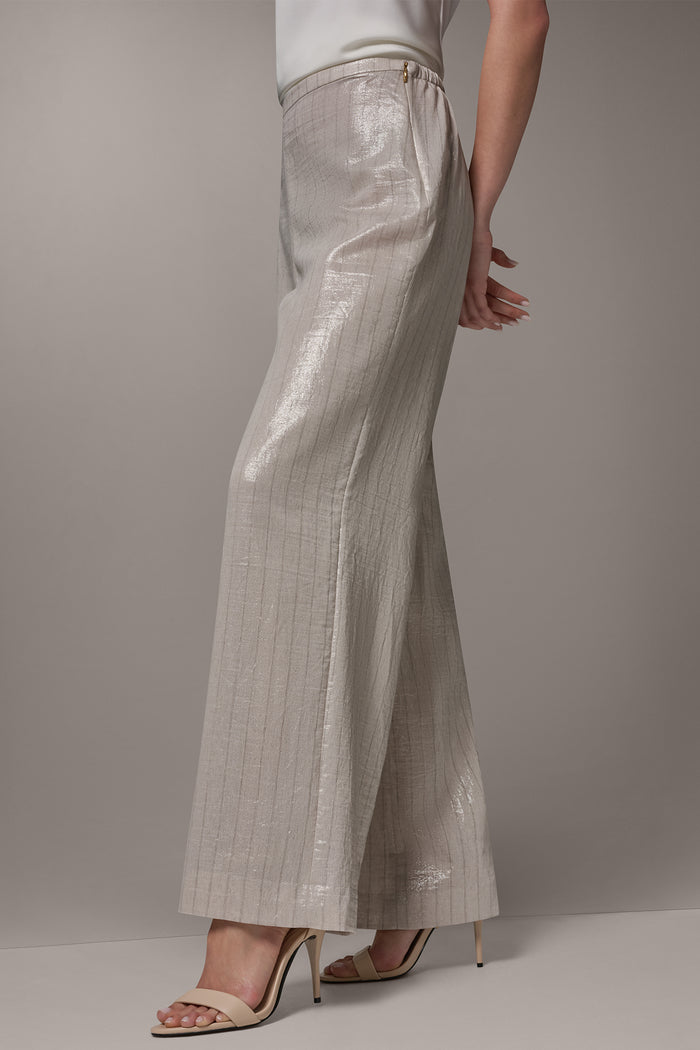 HIGH-RISE METALLIC PINSTRIPE WIDE-LEG PANT