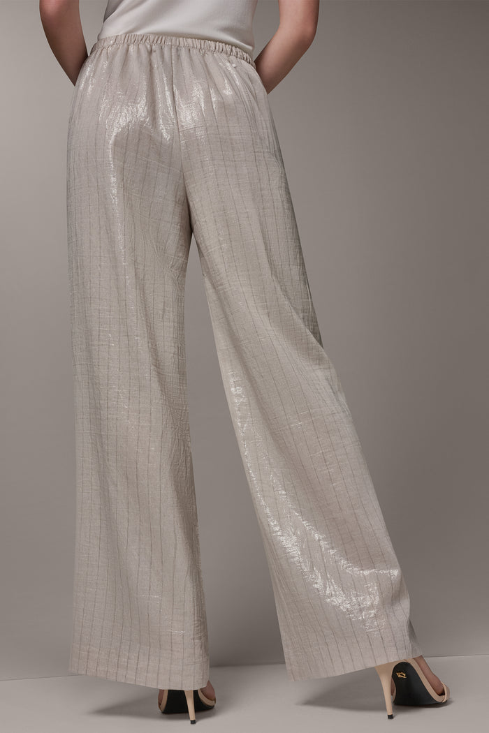 HIGH-RISE METALLIC PINSTRIPE WIDE-LEG PANT