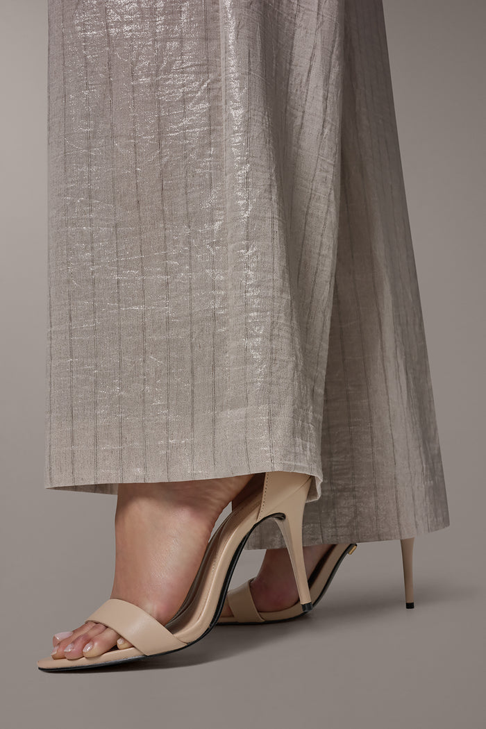 HIGH-RISE METALLIC PINSTRIPE WIDE-LEG PANT