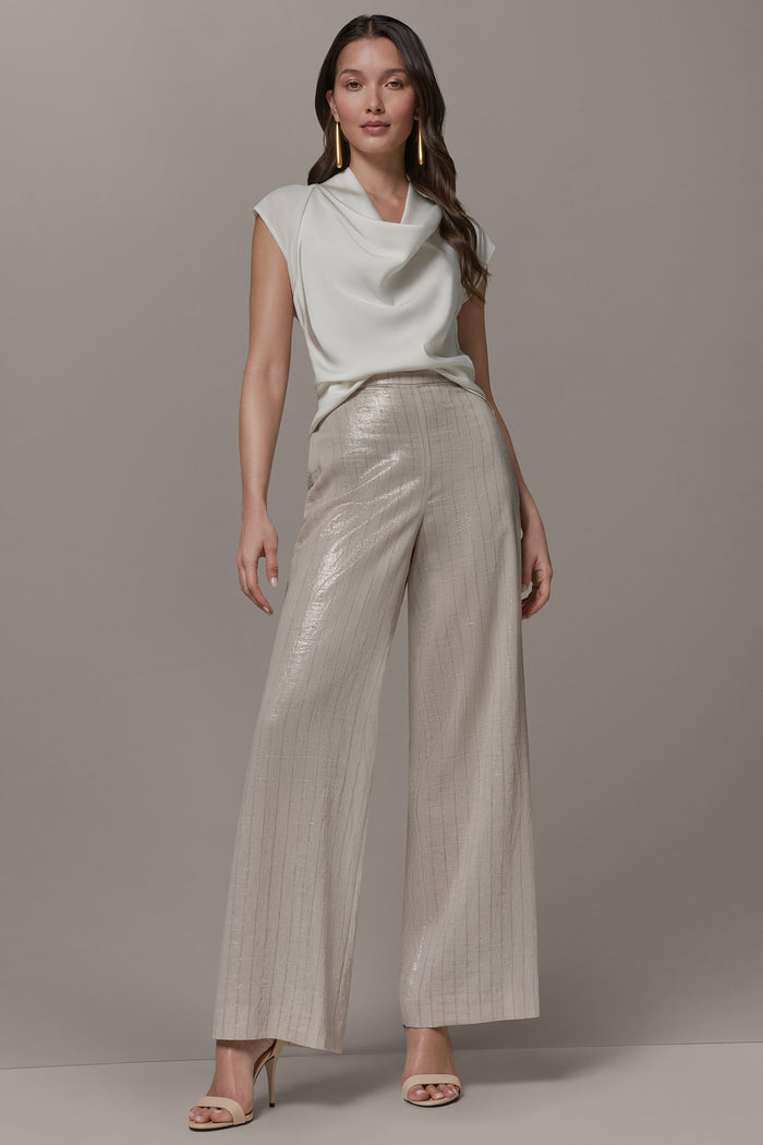 HIGH-RISE METALLIC PINSTRIPE WIDE-LEG PANT