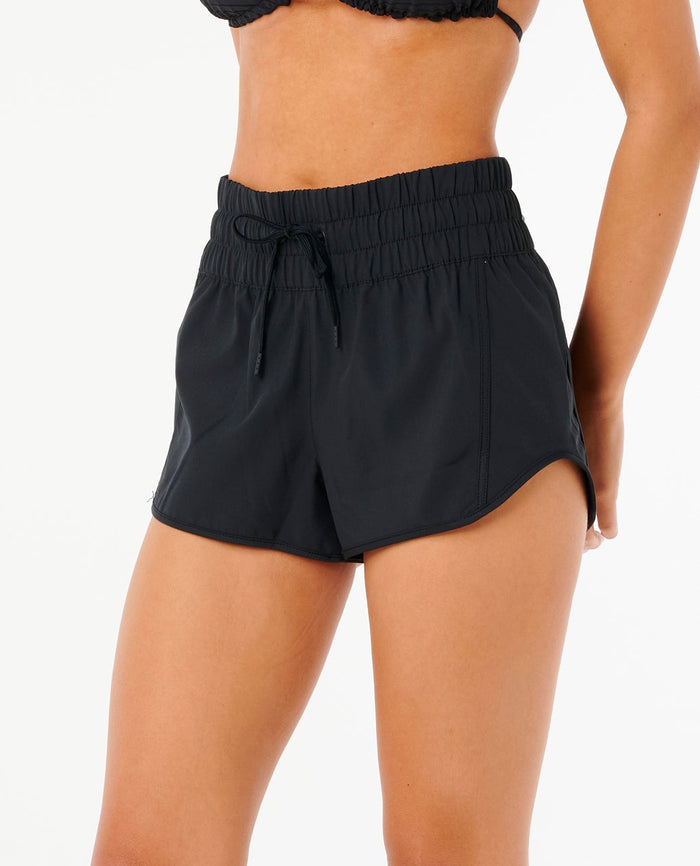 High Waist Retro Volley 3" Boardshorts - Black