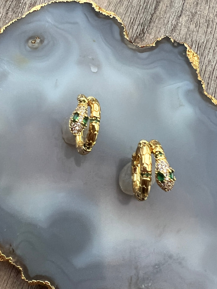 Ruby & Violet Double Snakey Green Eye Hoops