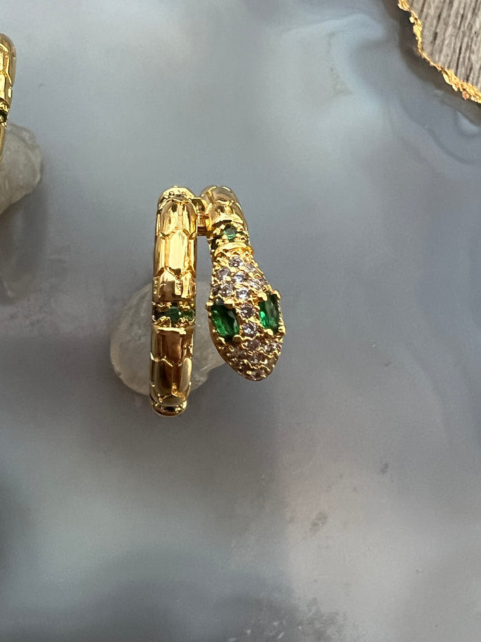 Ruby & Violet Double Snakey Green Eye Hoops