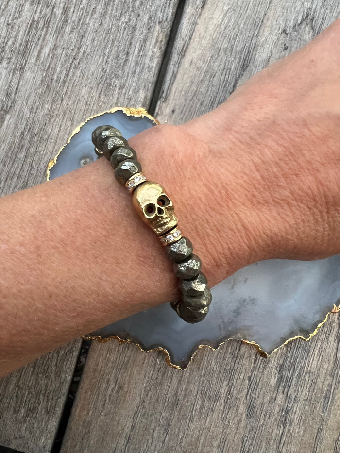 Ruby & Violet Pyrite Skull Bracelet
