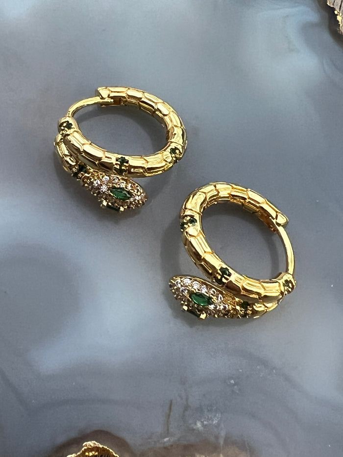 Ruby & Violet Double Snakey Green Eye Hoops