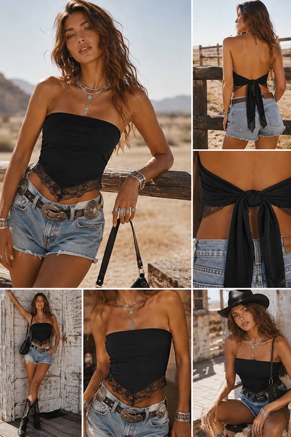 Lace Trim Tie-Back Tube Top