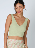 Lace V Neck Tank Top (One-Size) - Pistachio Cream