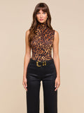 L'Agence Ceci Sleeveless Turtleneck in tan Javan leopard print, shown on model, front view