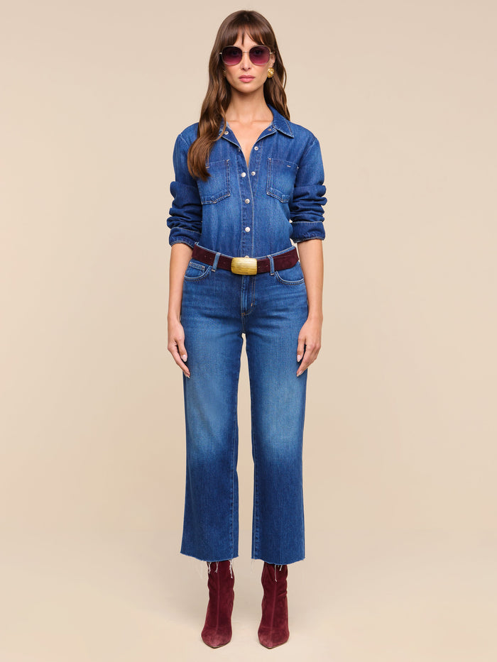 L'Agence Wanda H/R Crop Wide jean in Idaho wash, shown on model, front view