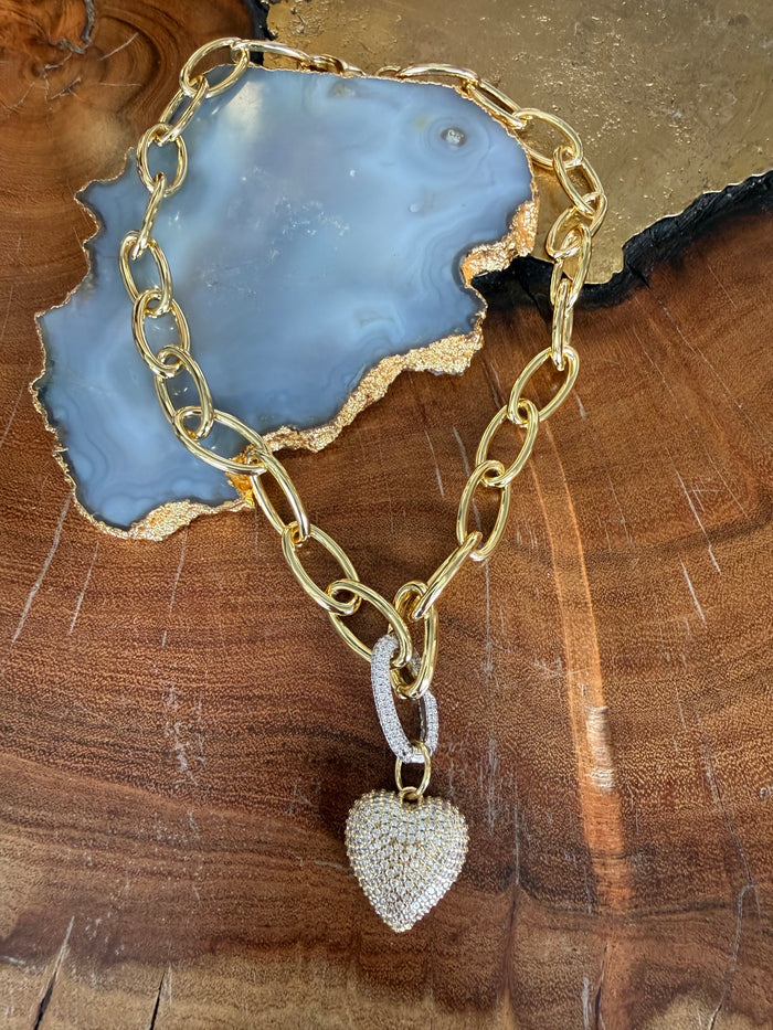 Lauren Amble Pave Puffy Heart Link Chain