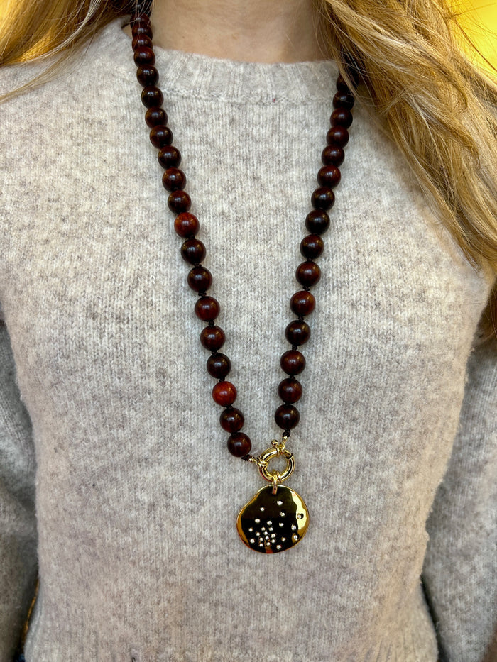 Lauren Amble Wood Pendant Necklace 32"
