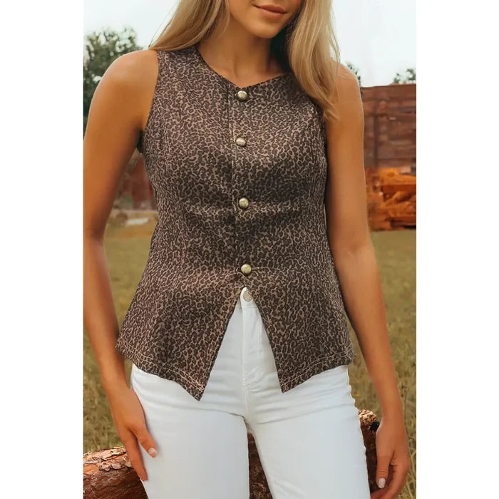 Leopard denim vest