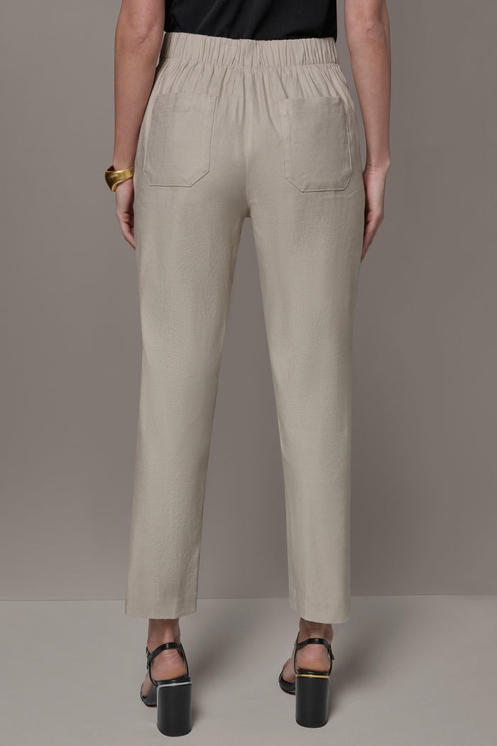 LINEN-BLEND HIGH-RISE PLEATED STRAIGHT ANKLE PANT