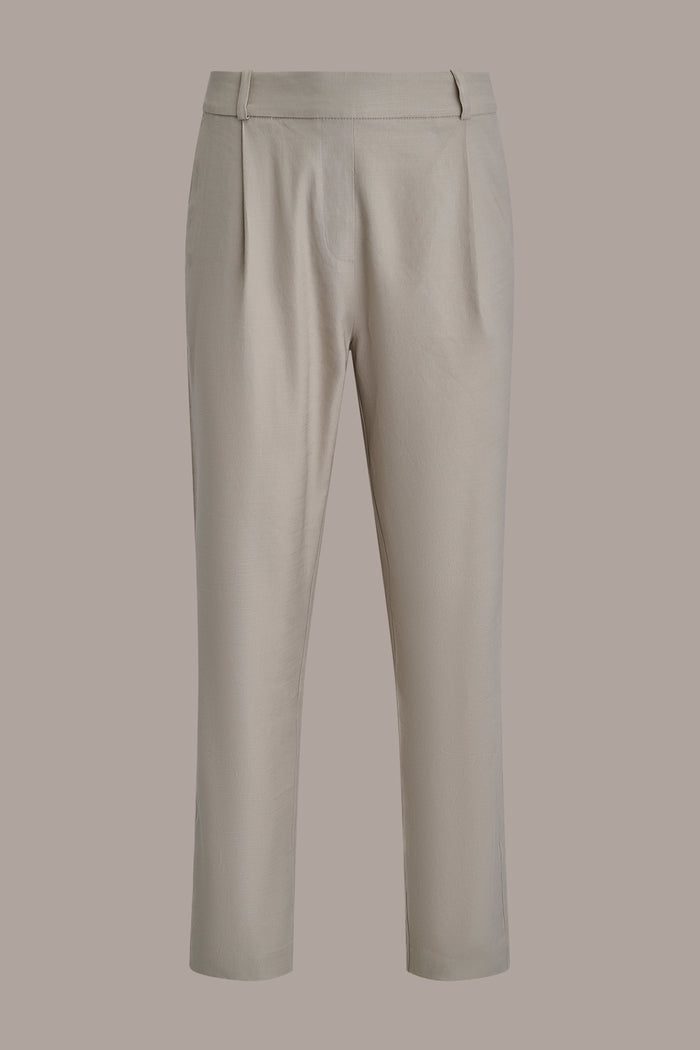 LINEN-BLEND HIGH-RISE PLEATED STRAIGHT ANKLE PANT