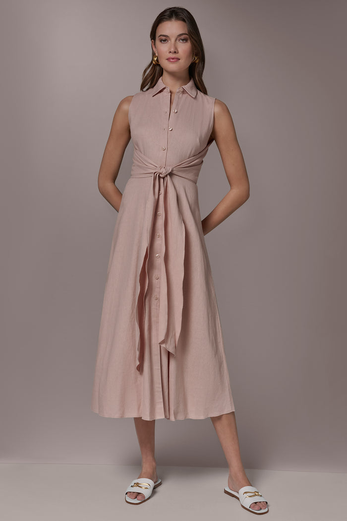 LINEN-BLEND MIDI SHIRT DRESS