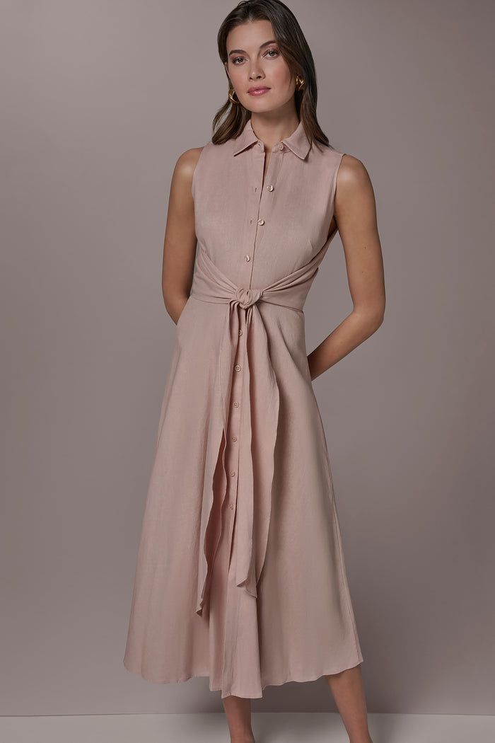 LINEN-BLEND MIDI SHIRT DRESS