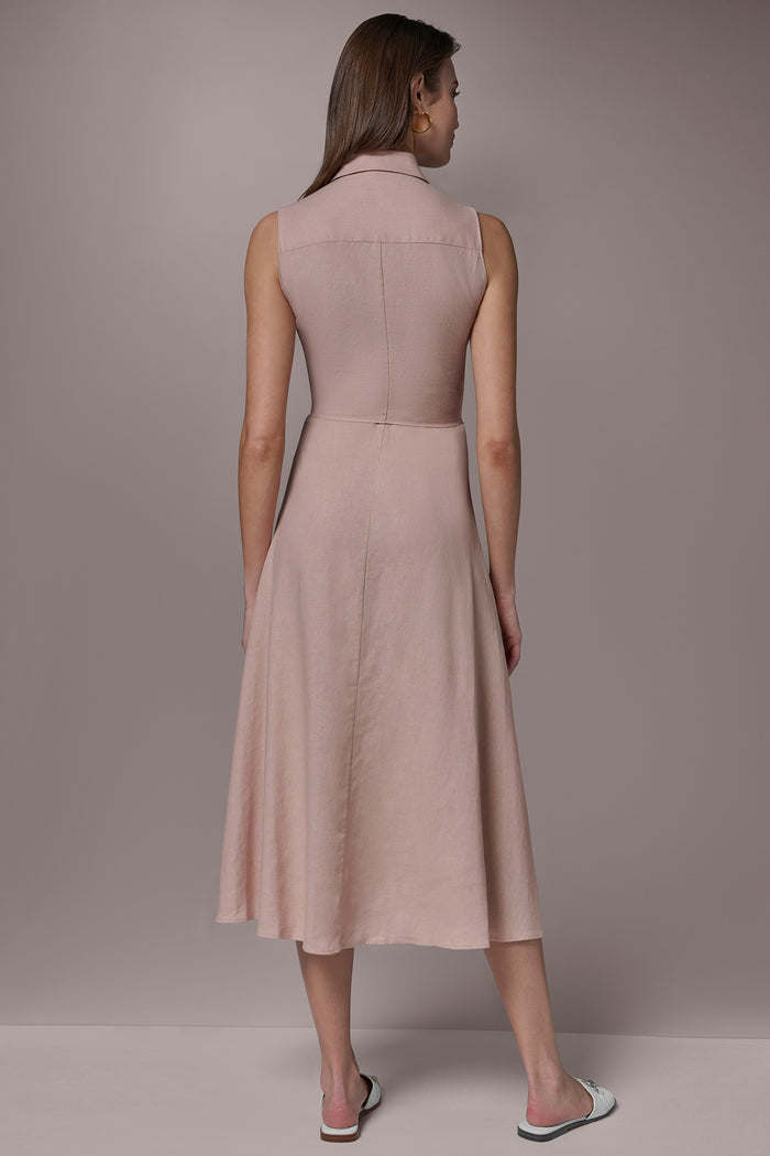 LINEN-BLEND MIDI SHIRT DRESS