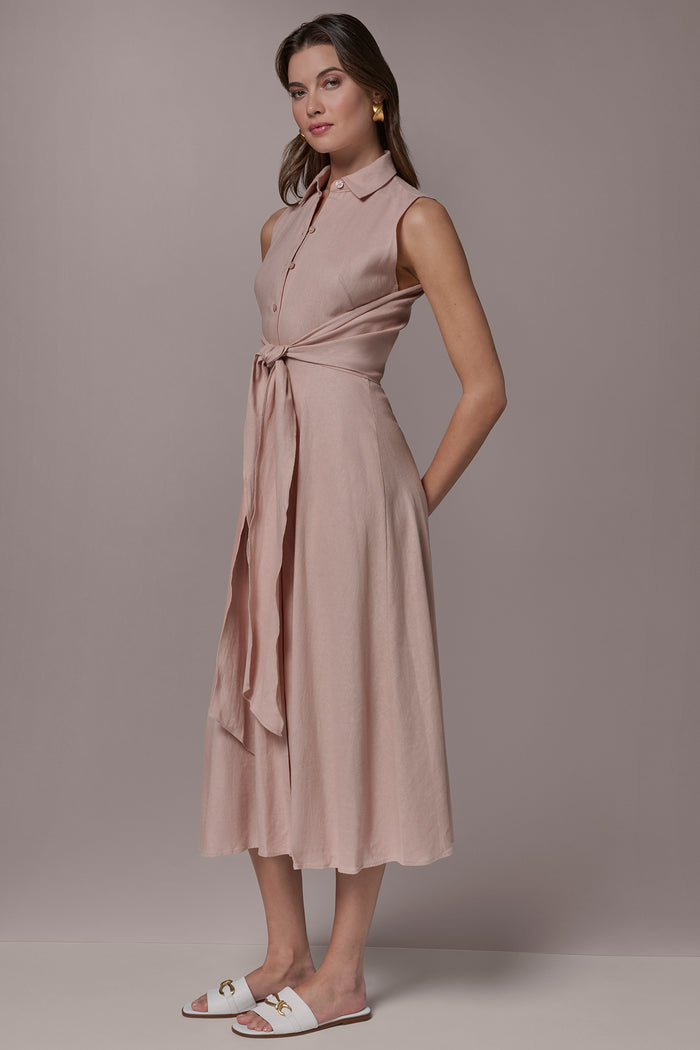 LINEN-BLEND MIDI SHIRT DRESS