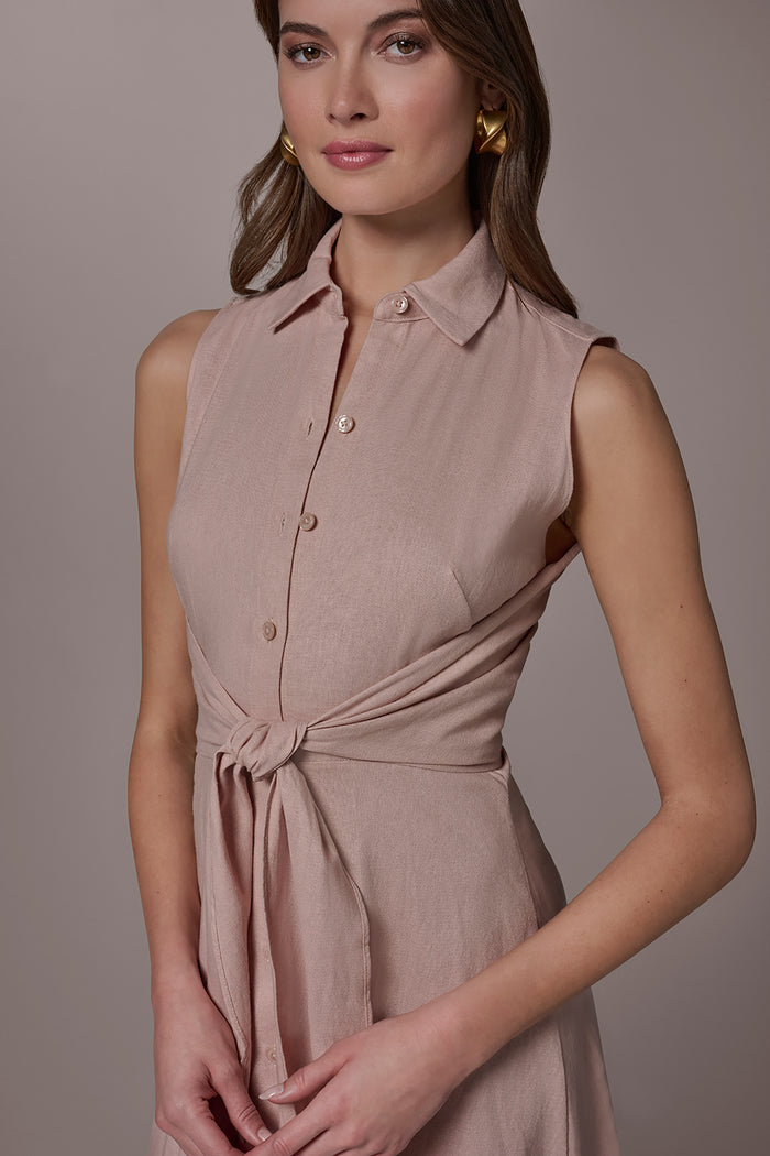 LINEN-BLEND MIDI SHIRT DRESS