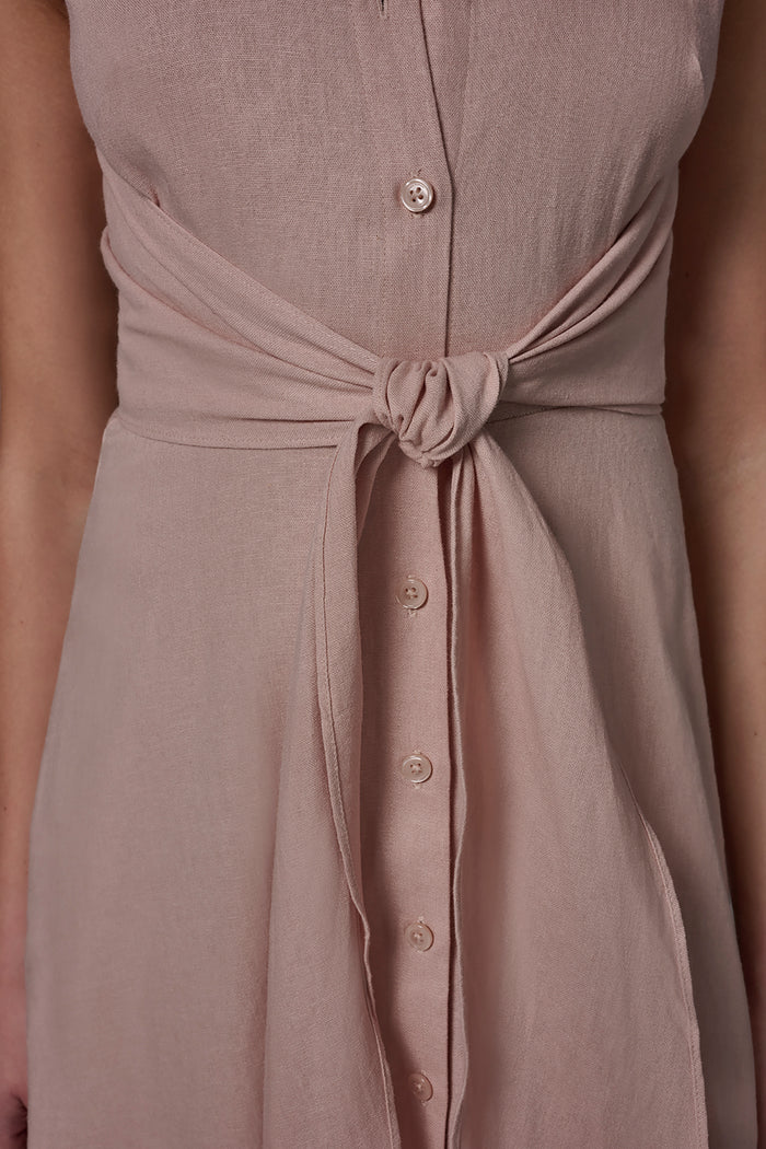 LINEN-BLEND MIDI SHIRT DRESS