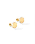 Linny Co Screwback Stud Earrings in Alice Pearl, gold circle rimmed with pearls, front view