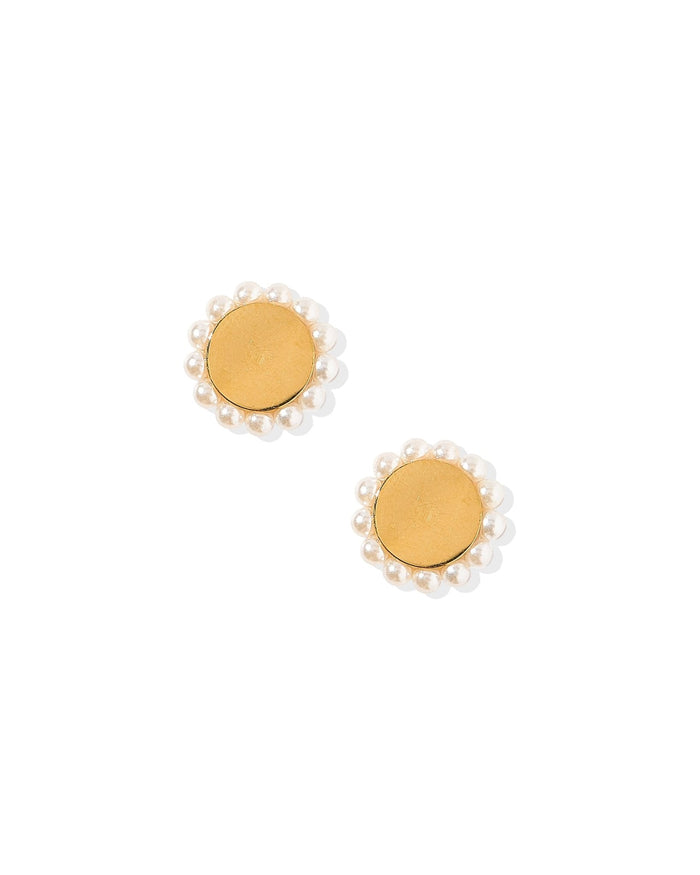 Linny Co Screwback Stud Earrings in Alice Pearl, shown worn on the ear