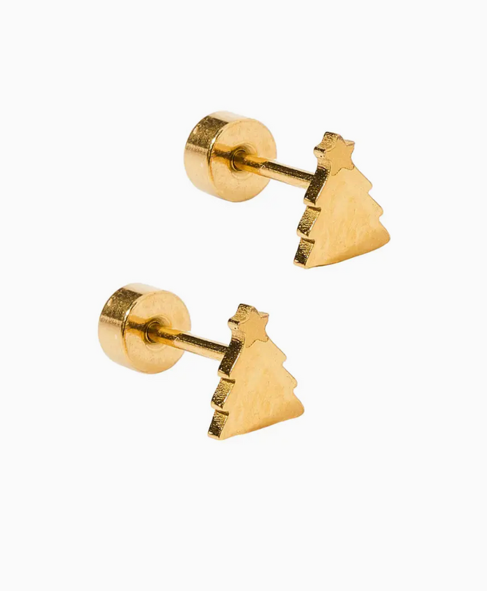 LinnyCo Screwback Stud Earrings- Gold Christmas Tree