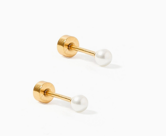 LinnyCo Screwback Stud Earrings- Payton Pearl 3mm