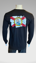Long Sleeve T-Shirt - Black - Kaia on Distressed FL Flag