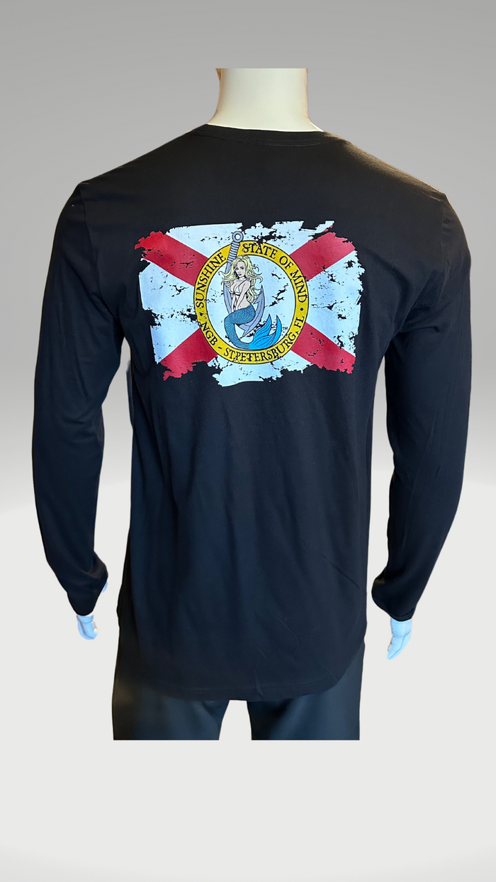 Long Sleeve T-Shirt - Black - Kaia on Distressed FL Flag
